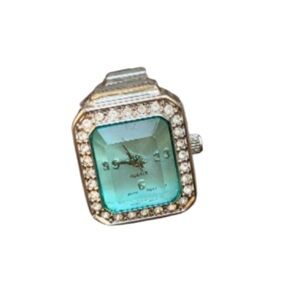 Quartz Silver and Blue Ring Watch with Crystal Accents